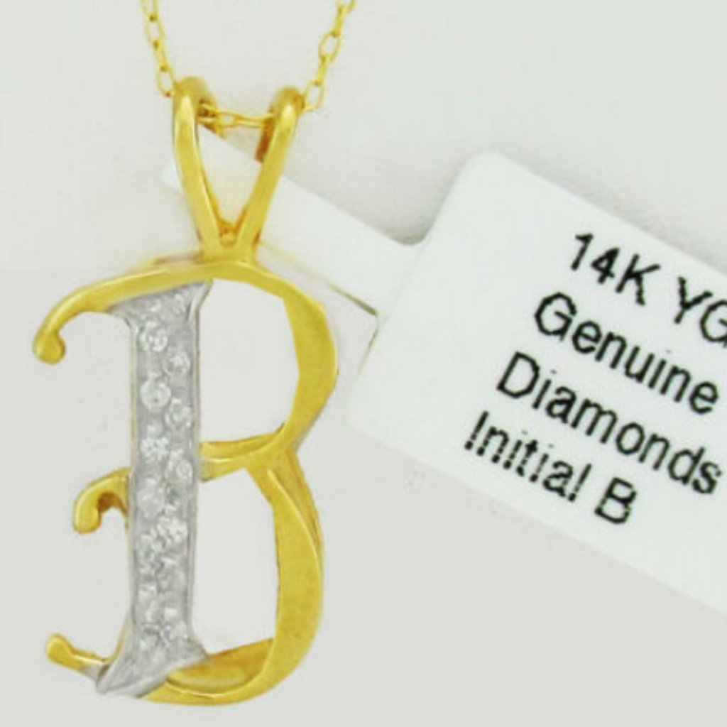 Genuine Diamonds Initial "B" Pendant 14k Yellow Gold